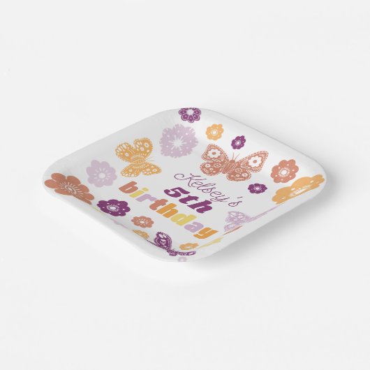 Retro Butterfly Geburtstagsparty Pappteller (Gewinkelt)