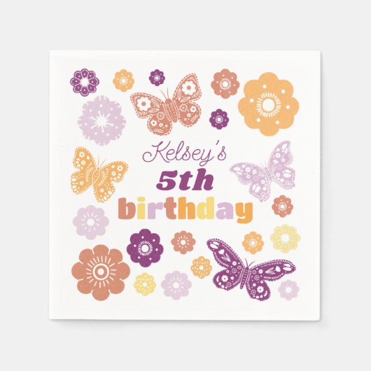 Retro Butterfly Geburtstagsparty Serviette (Vorderseite)