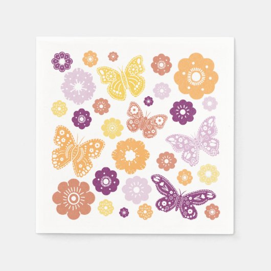 Retro Butterfly Geburtstagsparty Serviette (Vorderseite)