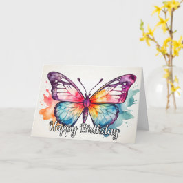Retro Butterfly Illustration Happy Birthday Karte