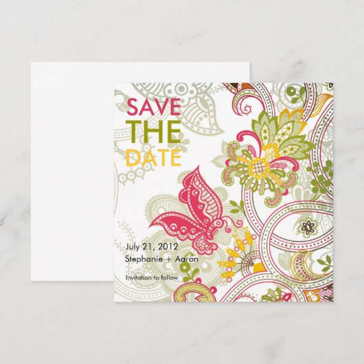 Retro Butterfly Save the Date (Vorne/Hinten)