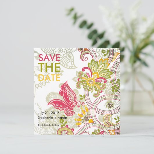 Retro Butterfly Save the Date (Stehend Vorderseite)