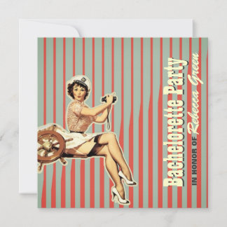 Retro-Button auf Girl-Seemann-Junggeselinnen-Absch Einladung