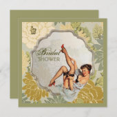 Retro Button auf Mädchen Blumenkohl Brautparty Tee Einladung (Vorne/Hinten)