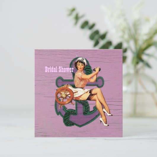 retro Button des Ankers herauf Einladung (Stehend Vorderseite)