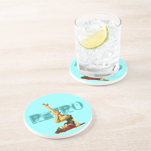 Retro Button oben Sandstein Untersetzer (Seite)