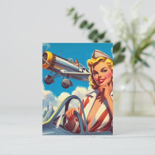 Retro-Button Postkarte (Stehend Vorderseite)