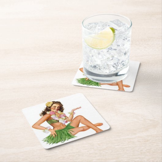 Retro-Button Rechteckiger Pappuntersetzer (Vor Ort)