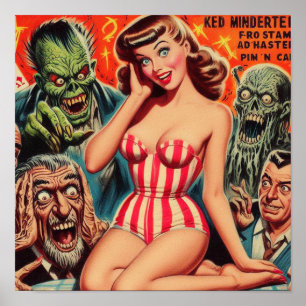 Retro-Button und Monster Poster