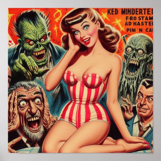 Retro-Button und Monster Poster (Vorne)