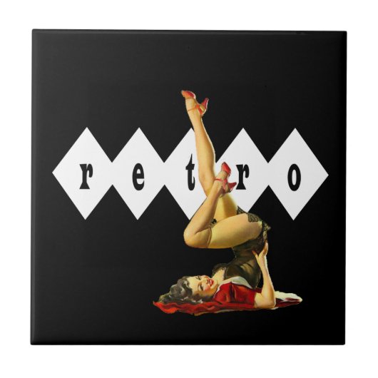 Retro Button Up Girl Fliese (Vorderseite)