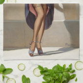 Retro Button-Up Girl Geschirrtuch (Gefaltet)