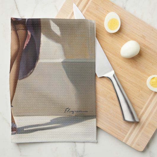 Retro Button-Up Girl Geschirrtuch (Viertel Falte)