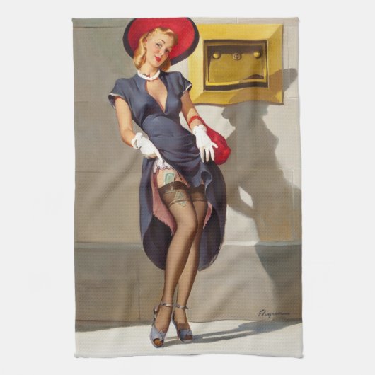 Retro Button-Up Girl Geschirrtuch (Vertikal)