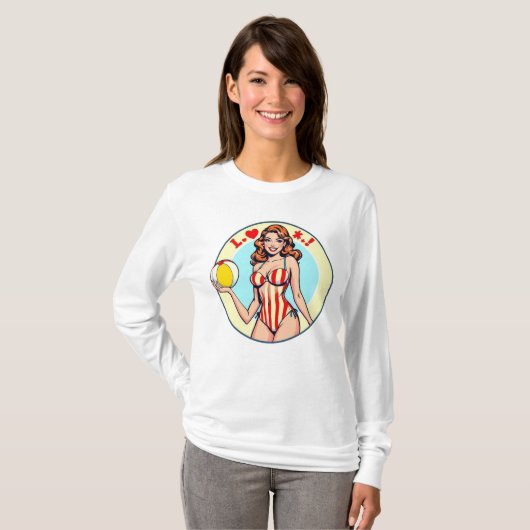 Retro Button-up Girl Graphic Sweatshirt T-Shirt (Vorne ganz)