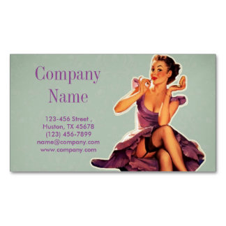 Retro Button up Girl Hair Makeup Artist Cosmetolog Magnetische Visitenkarte