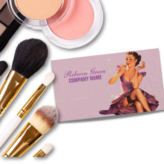 Retro Button up Girl Hair Makeup Artist Cosmetolog Visitenkarte