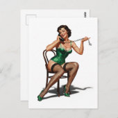 Retro Button-up Girl mit grünen Schuhen Postkarte (Vorne/Hinten)