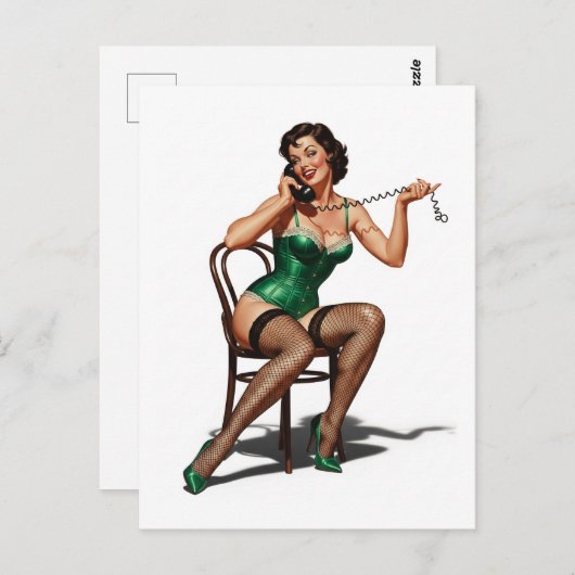 Retro Button-up Girl mit grünen Schuhen Postkarte (Vorne/Hinten)