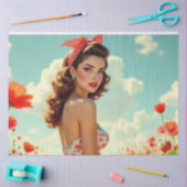 Retro Button-Up Girl mit Pop-Art Drehung Decoupage Seidenpapier (Basteln)