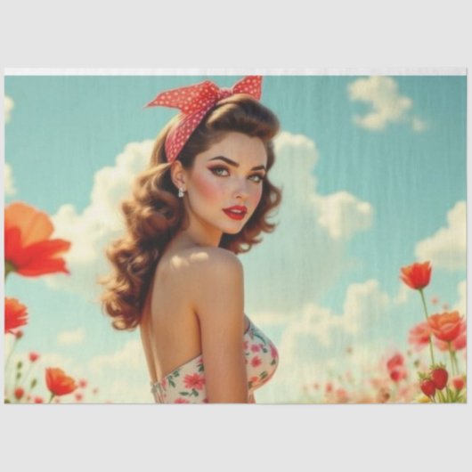 Retro Button-Up Girl mit Pop-Art Drehung Decoupage Seidenpapier (Vorderseite)