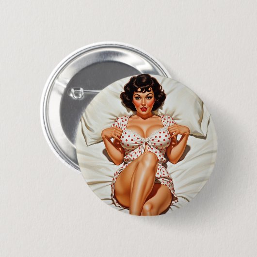 Retro Button-up Girl mit Red Polka Dot PJ's Button (Vorne & Hinten)