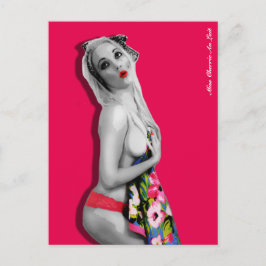 Retro Button Up Girl Postcard Hot Pink Postkarte