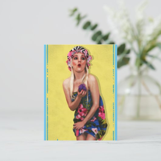 Retro Button Up Girl Postkarte (Stehend Vorderseite)