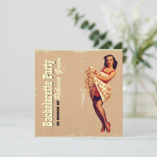 Retro-Button-Up-Girl-Rockabilly-Junggeselinnen-Abs Einladung (Stehend Vorderseite)