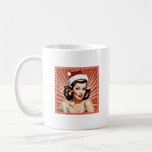 Retro Button Up Girl Weihnachten Kaffeetasse (Links)