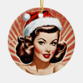 Retro Button Up Girl Weihnachten Keramik Ornament (Vorne)