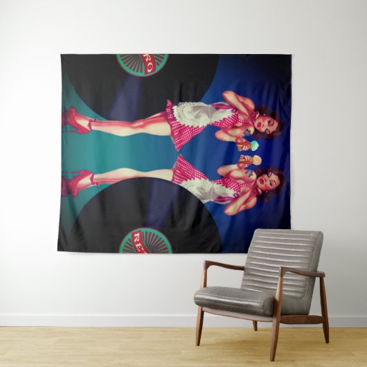 Retro Button Up Kellnerin & Vinyl Platten Wandteppich (Beispiel (Horizontal))