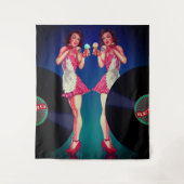 Retro Button Up Kellnerin & Vinyl Platten Wandteppich (Vorderseite)