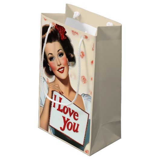 Retro-Button-Up-Liebe Kleine Geschenktüte (Rückseite Schrägansicht)