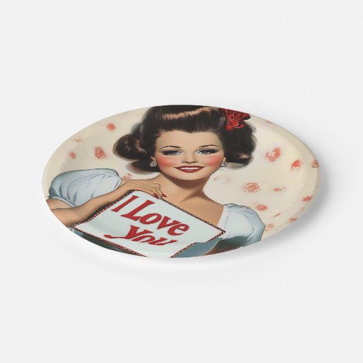 Retro-Button-Up-Liebe Pappteller (Schrägansicht)