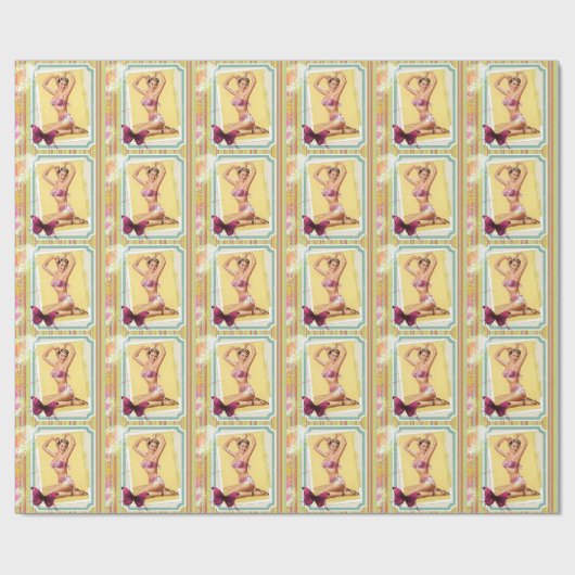 Retro-Button-Up-Mädchen Geschenkpapier (Flach)