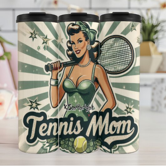 Retro Button-Up Tennis Mama Art Thermosbecher