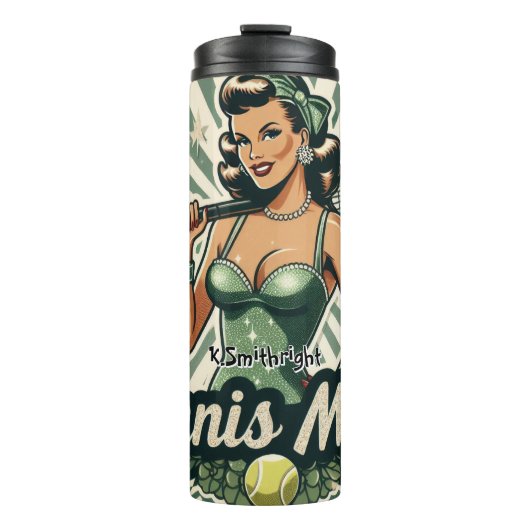 Retro Button-Up Tennis Mama Art Thermosbecher (Vorderseite)