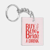 Retro-Buy-the-Bride-ein-Getränk-QR-Code-rot-pink Schlüsselanhänger (Vorderseite links)