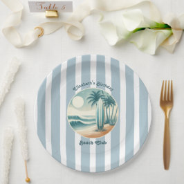 Retro Cabana Stripes Beach Club Surfboard Geburtst Pappteller