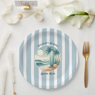 Retro Cabana Stripes Beach Club Surfboard Geburtst Pappteller