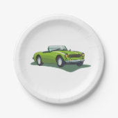 Retro Cabrio-Teller für grüne Autos Pappteller (Vorderseite)