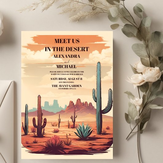 Retro Cactus Desert Landscape Wedding Einladung