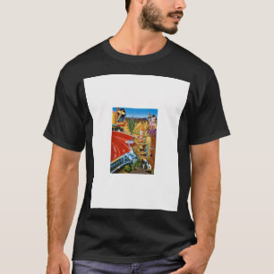 Retro Cadillac in der Wüste mit einem großen Junge T-Shirt