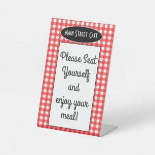 Retro Cafe Red Gingham Bitte setzen Sie sich selbs Sockelschild
