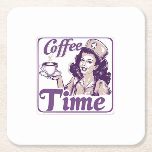 Retro-Café-Zeit-Anzeige Rechteckiger Pappuntersetzer