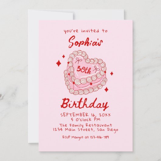 Retro Cake 30. Geburtstag Einladung (Vorderseite)