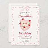 Retro Cake & Erdbeere Geburtstag Einladung (Vorne/Hinten)