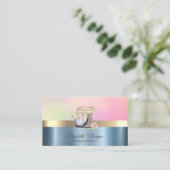 Retro Cake Mixer Blume Blue Metallic Visitenkarte (Stehend Vorderseite)