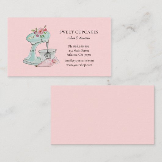 Retro Cake Mixer rosa Bäckerei Visitenkarte (Vorne/Hinten)